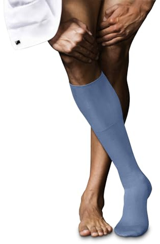 FALKE Herren Kniestrümpfe No. 6 M Kh Wolle Seide lang einfarbig 1 Paar, Blau Airy Blue 6707, 45-46