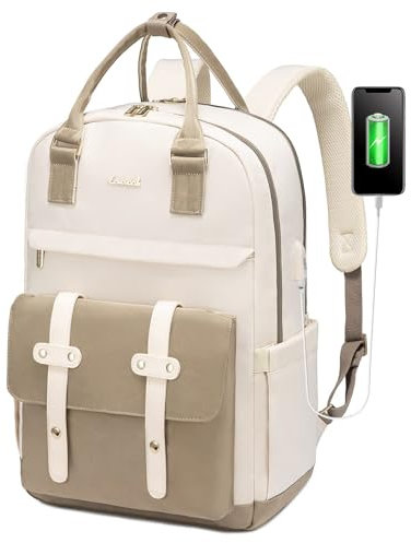 LOVEVOOK Rucksack Damen, 15,6 Zoll Laptop Schulrucksack Teenager, Reiserucksack Wasserdicht Schultasche Mädchen Elegant Backpack für Schule Uni Reise Arbeit Büro, Beige Khaki