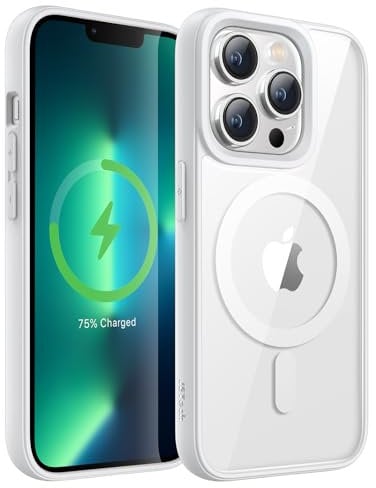 JETech Magnetic Case for iPhone 13 Pro 6.1-Inch Compatible with MagSafe, Shockproof Phone Bumper Cover, Solid Color Matte TPU Frame, Anti-Scratch Clear Back (Silver)