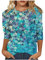 Tshirt Damen Sale,Damen Shirt 3/4 Arm,Tshirt Damen Basic,Damen Tops 3/4 Länge Ärmel Sommer Rundhalsausschnitt Tshirts Blumendruck Lose Casual Blusen Mode 2024