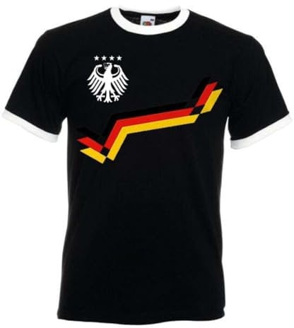 Herren T-Shirt Deutschland Retro Trikot Fußball - Schwarz 3XL