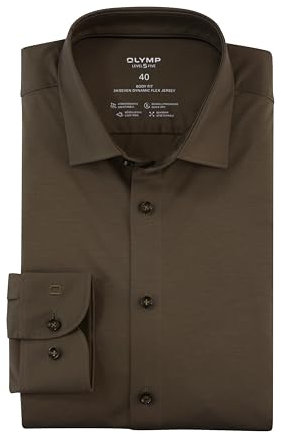 OLYMP Herren Oberhemd Langarm Level Five 24/Seven,Single Jersey,24/7 - Level 5,18 New York Kent,Schlamm 25,44