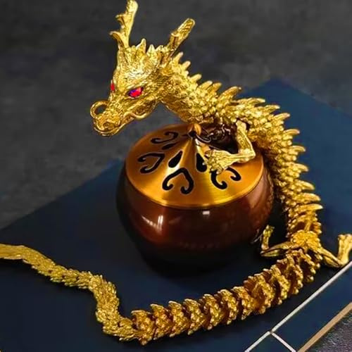 blandinelove Goldene Drachenstatue – Flexible Gelenke, bewegliche Drachenfigur, Cheffigur, Schreibtischfigur, zieht Reichtum und Glück an, Büro, Heimdekoration