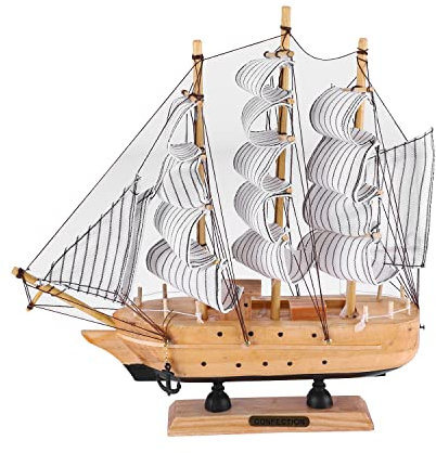IBLUELOVER Segelboot Modell Holz Segelschiff Dekoration Vintage Home Deko Mediterraner Stil Segelboot Modell für Geburtstag und Weihnachten Schreibtisch Deko Holzmodell 24CM