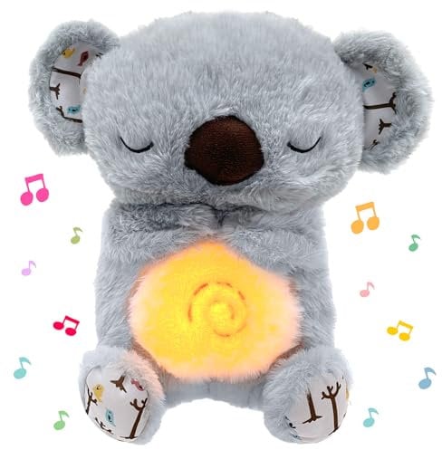 TOPJOWGA Peluche Musicale, Peluche Interactive pour Bébé, Veilleuse Peluche Douce et Apaisante Qui Respire et s'allume, Cadeau Parfait pour Filles et Garçons
