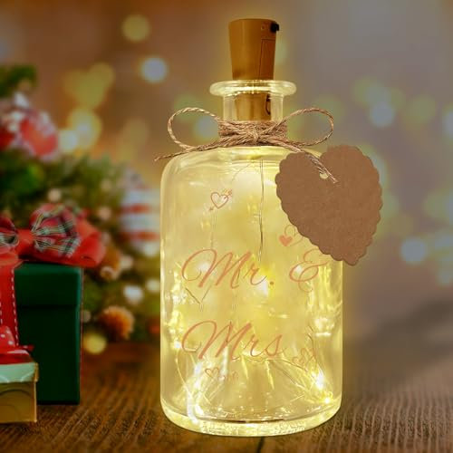 Seasboes LED Flaschenlicht Hochzeit, LED Flaschenlicht mit Spruch - Mi & Mis, Hochzeitsgeschenke Leuchtflasche für Brautpaar und Frisch Verliebte, Flaschenlich Geschenke für Brautpaar Jahrestag