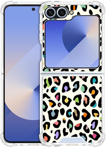 GlamCase for Samsung Galaxy Z Flip 5 5G, Galaxy Z Flip5 Clear Case - Leopard Skin Multicolor Pattern Yellow printed Clear ShockProof Protective Back Case for Samsung Z Flip 5