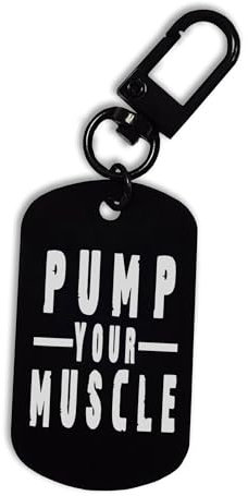 Pump Your Muscle Workout, Keychain Engraved Steel ID Tag Pin, Carabiner, Keyring