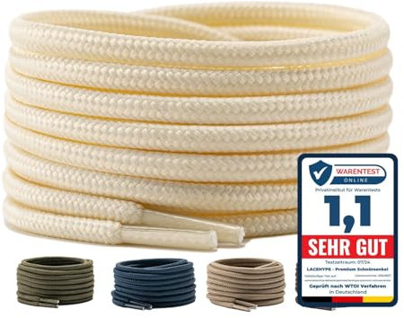 LaceHype 2 Paar - Premium Runde Schnürsenkel [ Ø4,5 mm ] Polyester für Arbeitsschuhe, Stiefel, Outdoorschuhe und Sportschuhe reißfeste Schuhbänder (Beige, 165cm)
