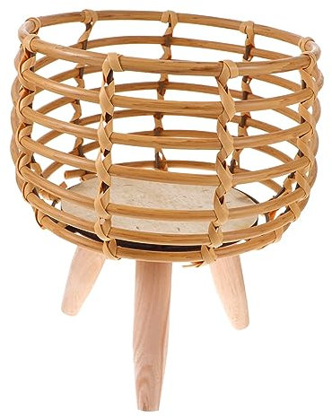 Levemolo Grüner Pflanzenhalter Holz Pflanzenregal Rattan Blumentopfständer
