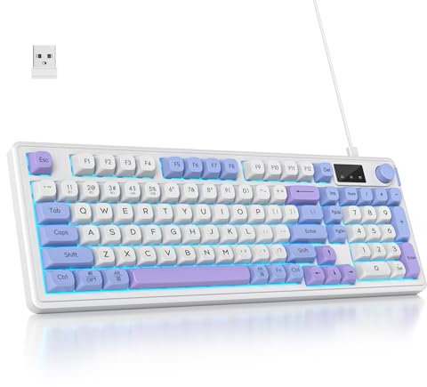 SOLIDEE 96% Wireless Membrane Keyboard with Knob,Triple Mode Wired/Bluetooth 5.0/2.4G,Gasket Structure&RGB Backlit,98 Silent Keys with Mechanical Feeling,Creamy Keyboard with Number Pad(Sea Salt)