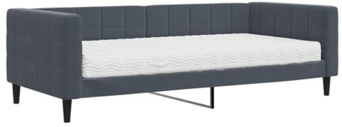 vidaXL Tagesbett, Gästebett mit Matratze, Sofabett Schlafsofa für Schlafzimmer Wohnzimmer, Bettsofa Sofa 2-in-1, Modernes Design, Dunkelgrau 90x200cm Samt