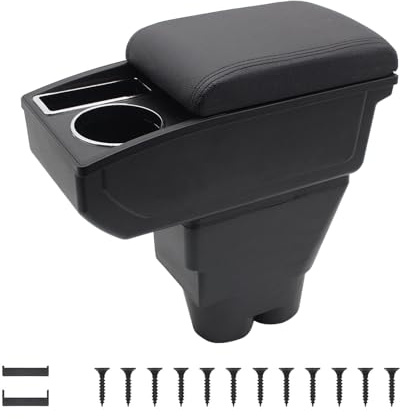 KAERGK Accoudoir Voiture pour Peugeot 207 | Espace de Stockage à Deux Niveaux, Porte-boissons, Montage Facile, Accoudoir de Voiture Réglable, Cuir PU, Ligne Noire