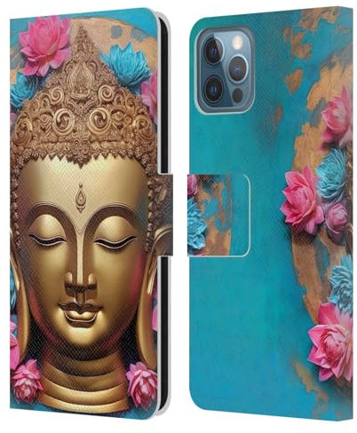 Head Case Designs Offizielle Mark Ashkenazi Goldenes Gesicht Buddha Leder-Wallet-Hülle Kompatibel mit Apple iPhone 12 / iPhone 12 Pro