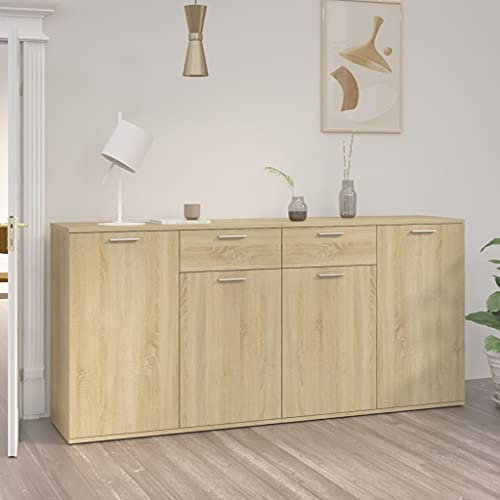 Myheimly Sideboard mit 4 Türen 2 Schubladen Kommode Anrichte Mehrzweckschrank Beistellschrank Schrank Standschrank Holzwerkstoff Sonoma Eiche,160 cm
