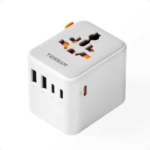 TESSAN Adaptateur Prise Universelle avec USB C GaN 65W PD Chargeur Rapide, Adaptateur Voyage Universel avec 5 USB, Chargeur Universel pour USA Thaïlande Japon UK Brésil Australie Espagne Dominique