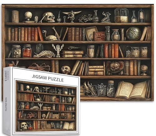 Zauberer-Bücherregal, 1000-teiliges Puzzle für Erwachsene, seltene magische Gegenstände, Kunst-Puzzle, bunt, DIY-Puzzles für Heimdekoration, Geschenke, Familienpuzzle, perfekt für Spieleabende, 68 x