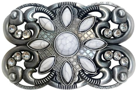 CHENNAN Vintage Türkis Gürtelschnalle für Damen und Herren 38mm Böhmischer Stil Western Gürtelschnalle mit Stein Türkis Oval Blumenförmiger Gürtelverschluss aus Synthetischer Türkis (Weiß A)