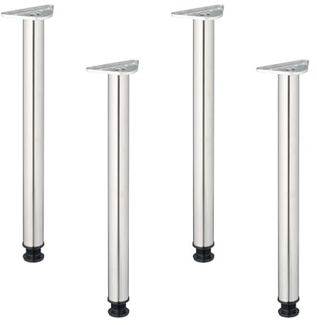 Relaxdays Tischbeine, 4er Set, HxD: 71 x 6 cm, Edelstahl, Tischfüße Esstisch, Schreibtisch, verstellbare Füße, Silber