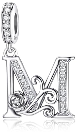 Charme Lettre de L'alphabet 925 Argent Sterling S'adapte au Collier Bracelet Européen,Cadeau pour Femmes Filles Anniversaire