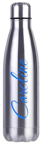 Personalised Custom Water Bottle Insulated Stainless Steel Sports Drinks (Silver, Name Only)
