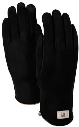 HEYO Damen Velour Handschuhe mit Fleecefutter – Warm, Elastisch, Touchscreen-fähig, Gefüttert, Elegant, Für Herbst und Winter, Einheitsgröße (Schwarz)