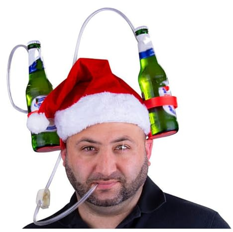 2-in-1 Adult Christmas Santa Hat with Cup Holder, Holiday Party Accessory