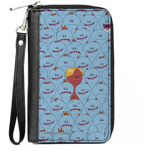Buckle-Down Rick and Morty Wallet Zip Around Rick and Morty Mr Meeseeks and Kirkland Meeseeks Expressions Vegan Leather