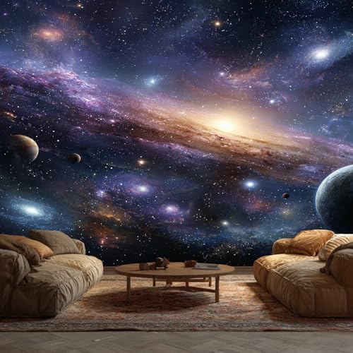 Generisch Papier Peint Espace Chambre Salon Cuisine Intissé, Papier Peint Panoramique Univers Galaxie Planète, Deco Murale Espace, 350 x 256 cm