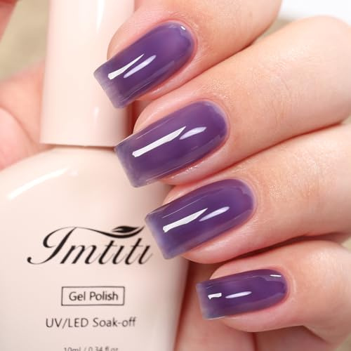 Imtiti Jelly Transluzenter Lila Gel Nagellack, Glas-Violett Nagelgel, Hema-frei UV/LED ablösbarer Gel-Nagellack, Lang haltbar 28+ Tage, 10ml, Salon-Qualität Heim DIY Nagelkunst