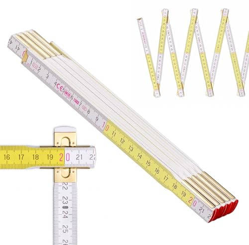 Metrie™ Zollstock PROFI 10 – Gliedermaßstab 2m | Weiß-Gelb | Lackiertes Holz, Stahlgelenke – Duplex Teilung, Hergestellt in der EU | Robuster & Präziser Holz-Gliedermaßstab | CE Kl III | 1 Stück