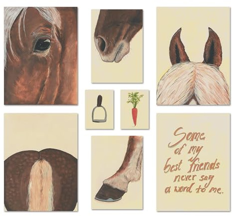 ARTFAVES® Poster Set - HORSE LOVE - mehrteilige Wanddeko Kinderzimmer & Babyzimmer - 8 moderne Wandbilder Pferde, Reiten, Acrylfarbe - ohne Bilderrahmen