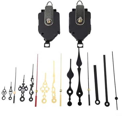 Hosrivae Ersatz-Set für Pendeluhrwerk mit Sprungsekunden-Mechanismus, 2 Metall-Pendel-Mechanismen + 6 Aluminium-Uhrzeiger für DIY-Wanduhr-Reparatur und Bastelprojekte (16 + 21 mm)