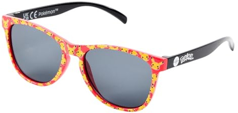 CARTOON Rechteckige Sonnenbrille für Kinder, Pikachu UV400, Kat.3, Acryl-Linsen, Rahmen Polycarbonat, leicht, rot/schwarz, Design Pokémon mit Poké Ball, Geschenkidee für Kinder
