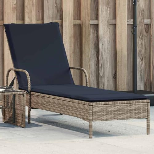 Boltkex Sonnenliege Gartenliege mit Rollen und Kissen Grau Poly Rattan verstellbar wetterfest mit Armlehne und abnehmbarem Bezug für Terrasse Balkon Pool Outdoor Relaxliege