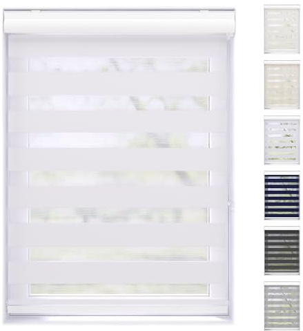 EFIXS Doppelrollo mit Kassette Montage Wand/Decke mit Bohren Breiten: 40-220, Höhe: bis 240 Hier: BxH (120 x 175) cm (Weiss) Premium Duorollo, oder ohne Bohren mit Klemmhalter am PVC-Fenster