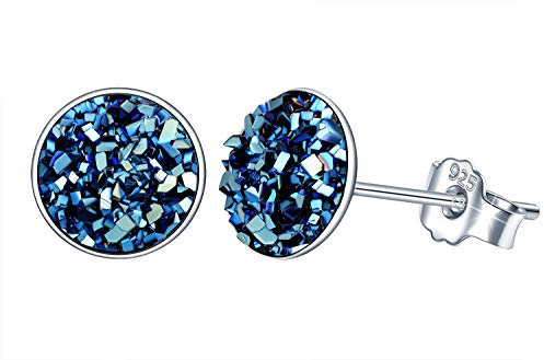 Yumilok Damen Ohrstecker 925 Sterling Silber rund Kristall 8mm blau Gestüt Piercing Ohrringe Ohrschmuck für Damen Mädchen