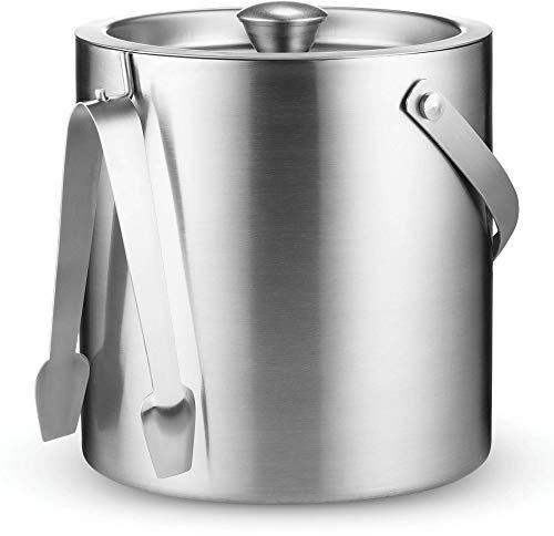Doppelwandiger Edelstahl-Eiskübel mit Deckel und Eiszange [3 Liter], inklusive Sieb, hält Eis kalt und trocken, bequemer Tragegriff, ideal für Hausbar, zum Kühlen von Bier, Champagner und Wein