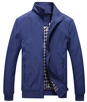 YOUTHUP Blouson Homme Léger Zippé Veste Décontracté à Col Montant Blouson Aviateur Jacket Automne, Bleu Denim, XXL