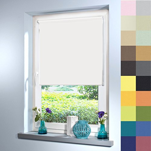 Tageslicht Rollo nach Maß, Blickdicht, hochqualitative Wertarbeit, alle Größen, Rollo nach Maß, für Fenster & Türen, Klemmfix ohne Bohren (220cm Höhe x 85cm Breite/Weiß)