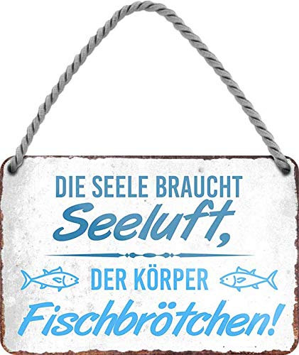 schilderkreis24 Blechschilder Kollektion 18x12cm – Nordsee, Ostsee & Meer: Dekoration & Geschenkideen mit maritimen Sprüchen (Seeluft Fischbrötchen)