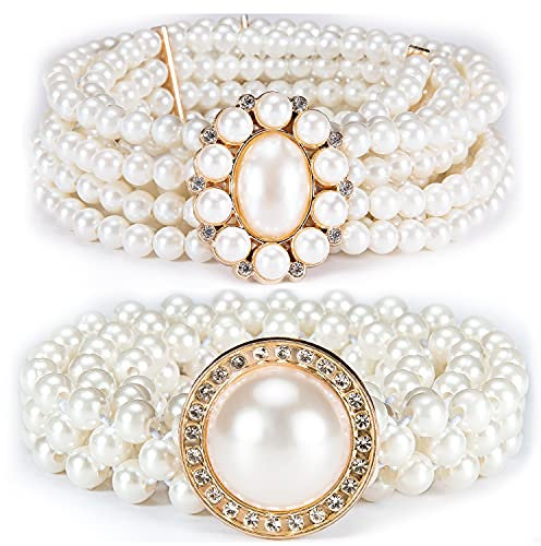 Barry.Wang Damen-Gürtel, Kristall-Strasssteine, Bling-Taillenkette, sexy Mädchen, Hochzeit/Party/Club, 100 cm, Beauty Pearl Flower Dress Set, One size