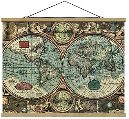 Stoffbild mit Posterleisten - Die alte Welt 75cm x 100cm Eiche