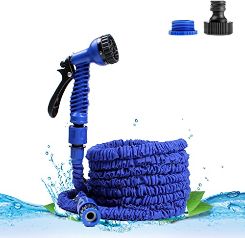 100FT/30M Garden Hose Pipes Expandable Expanding Magic Hosepipe Extension Long Lightweight with Spray Gun 7-Pattern Nozzle Flexible Easy to Storage, Blue