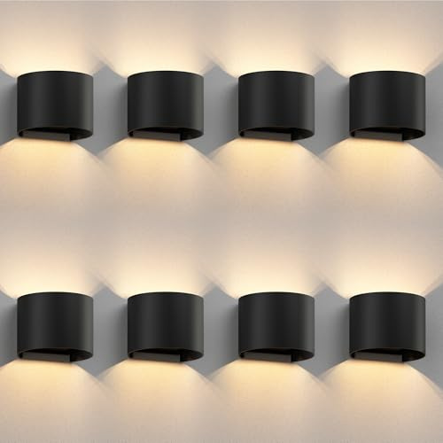 ledscom.de 8x Wandleuchte RUNEL für außen, IP65, Up-/Downlight, schwarz matt, rund, 1x G9 max. 10W