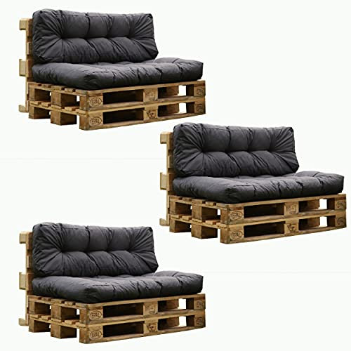 6er Set Palettensitzkissen anthrazit 120x80 cm und 120x40 cm mit Rückenkissen Outdoor Indoor Palettenauflage Polster gesteppt wasserabweisend