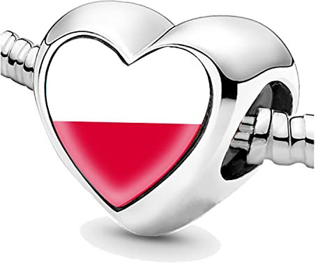 Perlen für Armbänder Polen Flagge Silber Charms für Frauen Charme Perle Schmuck Geschenke Geschenkidee für Mädchen, Silber