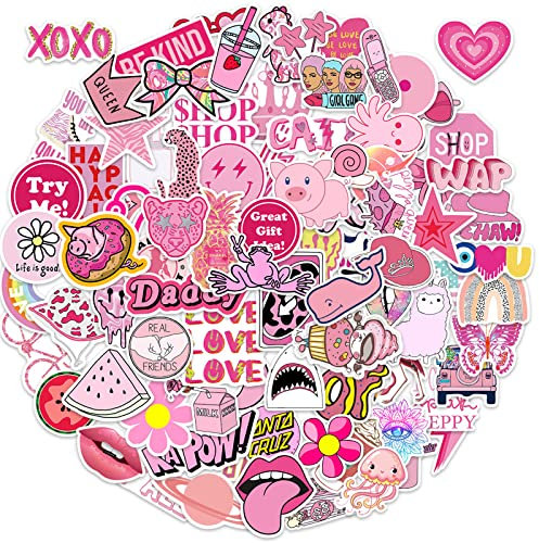 Adesivi rosa stile preppy, 100 pezzi, adesivi stile Y2K, regalo di San Valentino, rosa, per computer portatile, camera da letto, armadio, auto, bicicletta, telefono, bagaglio, chitarra, feste,