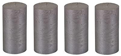 Stumpenkerzen Rustic 4er Set - Stumpenkerze, Blockkerze, Kerze, Adventskranz, Advent - Kein Ruß - Brenndauer: 60 Std. - viele Farben - 7/13 cm (Silber)
