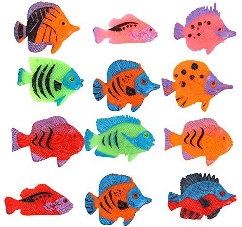 Cobee Tropische Fischfiguren, 12 Stück süße Tropische Fischspielzeuge Meerestiere Spielset Kunststofffischspielzeug Partygeschenke für Jungen Mädchen Kinder